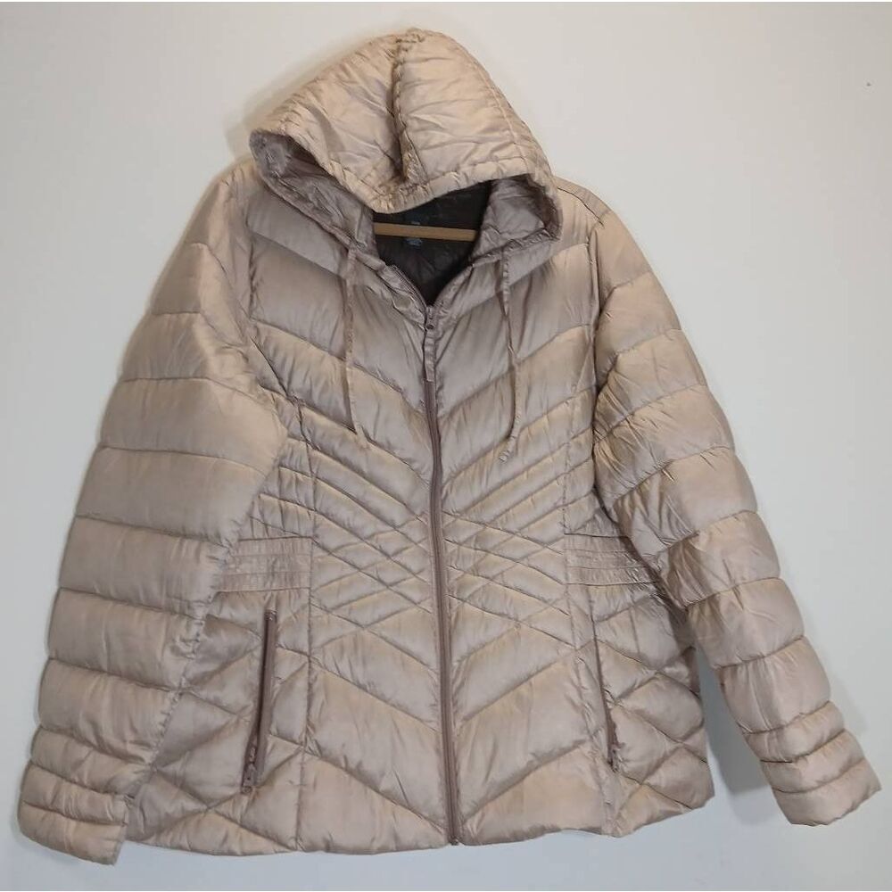 Lane Bryant womens 2xl puff jacket rose gold taupe beige